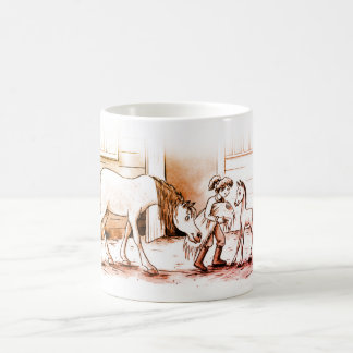 Ein Mädchen mit Pferd und Fohlen Kaffeetasse