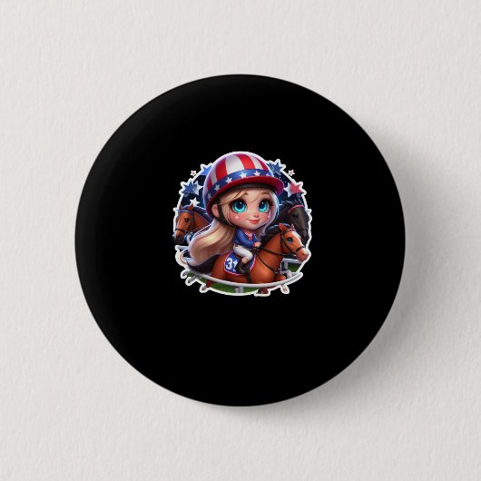 Ein Mädchen mit Pferderennen Sport. Aufkleber Button (Vorderseite)