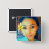 Ein Mädchen mit Plumeria-Blume - Impressionist Button (Vorne & Hinten)