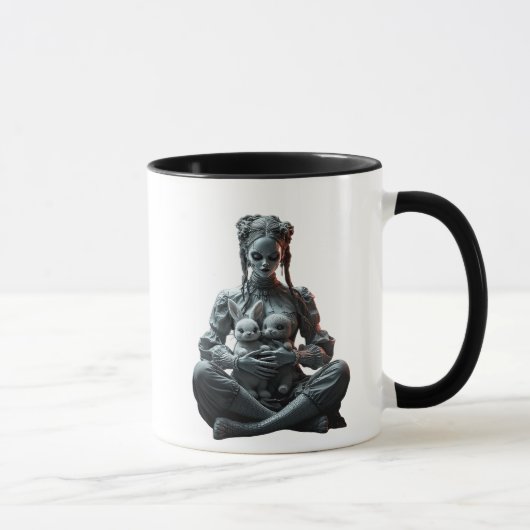 Ein Mädchen mit zwei süßen Hasen. Tasse (Rechts)