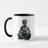 Ein Mädchen mit zwei süßen Hasen. Tasse (Links)