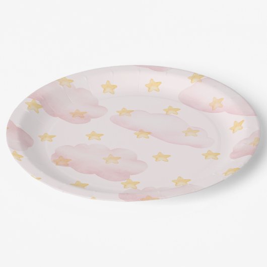 ein Mädchen rosa Wolken Babydusche Party Pappteller (Schrägansicht)