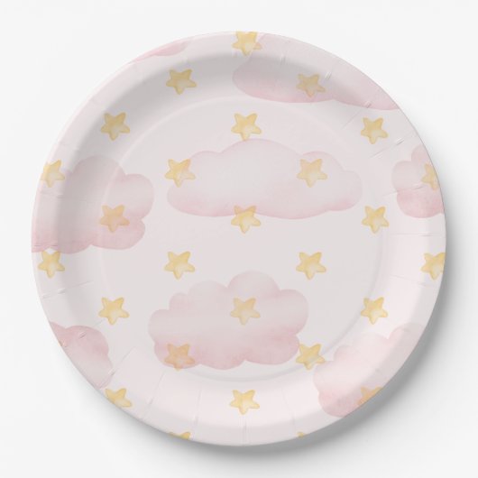ein Mädchen rosa Wolken Babydusche Party Pappteller (Vorderseite)