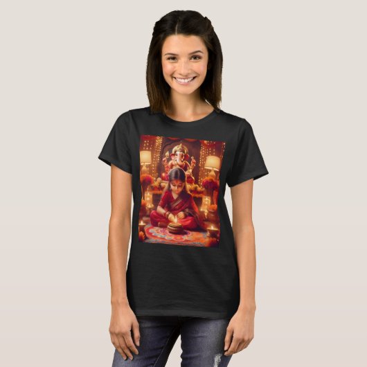 ein Mädchen sitzt vor einer Elefantenstatue T-Shirt (Vorne ganz)