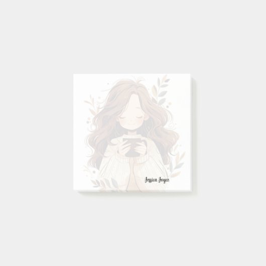 Ein Mädchen trinkt lange einen Kaffee Post-it Klebezettel (Vorderseite)