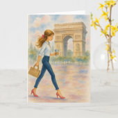 Ein Mädchen und der Arc de Triomphe Szene Paris Karte (Gelbe Blume)