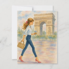 Ein Mädchen und der Arc de Triomphe Szene Paris Postkarte
