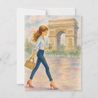 Ein Mädchen und der Arc de Triomphe Szene Paris Postkarte