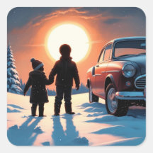 Ein Mädchen und ein Junge, der den Sonnenuntergang