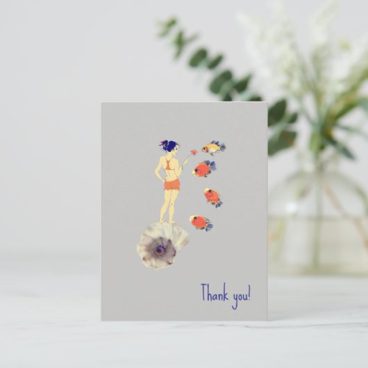 Ein Mädchen und Fische Postkarte (Stehend Vorderseite)