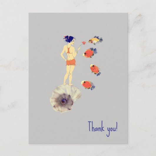 Ein Mädchen und Fische Postkarte (Vorderseite)