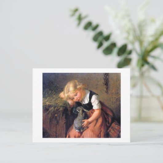 Ein Mädchen und ihr Bunny Postkarte (Stehend Vorderseite)
