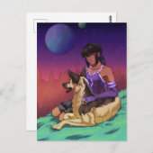 Ein Mädchen und ihr Hund in der Raumkarte Postkarte (Vorne/Hinten)