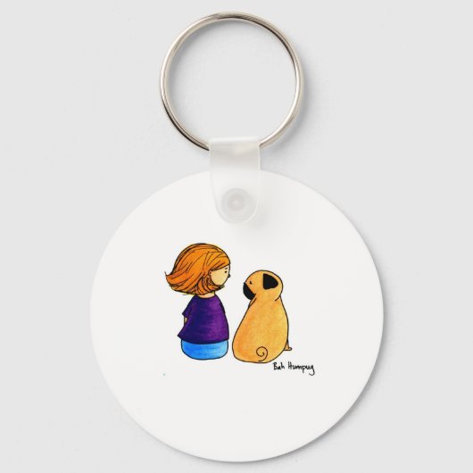 Ein Mädchen und ihr Mops (blonde) Schlüsselanhänger (Vorderseite)