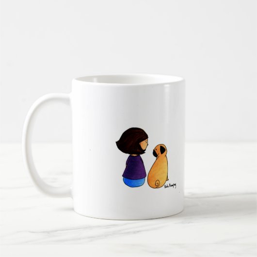 Ein Mädchen und ihr Mops (brünett) Kaffeetasse (Links)
