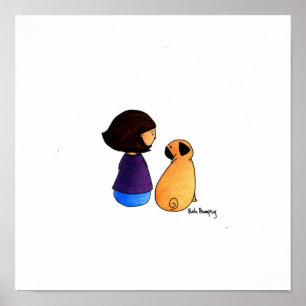Ein Mädchen und ihr Mops (brünette Version) Poster