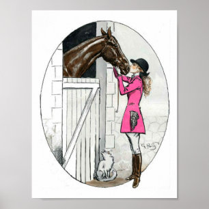Ein Mädchen und ihr Pferd rosa Mantel Poster