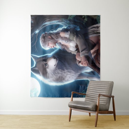 Ein Mädchen und ihr Wolf Wandteppich (Beispiel)