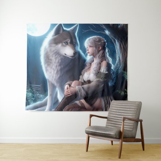 Ein Mädchen und ihr Wolf Wandteppich (Beispiel (Horizontal))