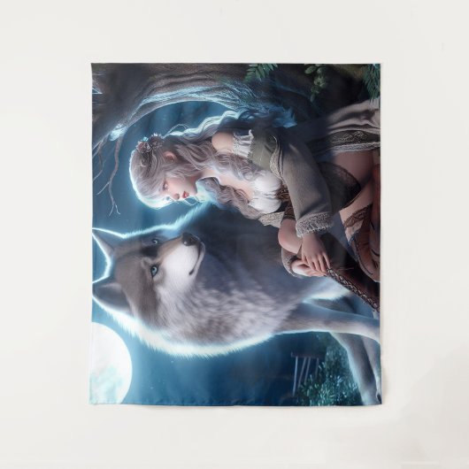 Ein Mädchen und ihr Wolf Wandteppich (Vorderseite)