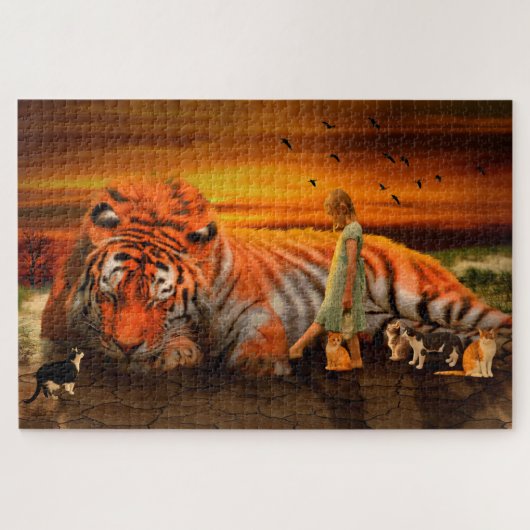Ein Mädchen und ihre Haustiere Puzzle (Horizontal)