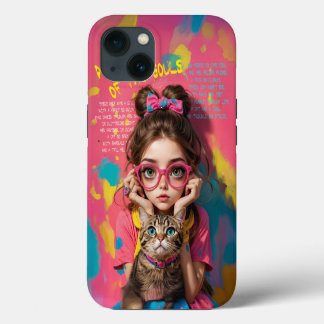 Ein Mädchen und ihre Katze - Niedliche Anime-Illus iPhone 13 Hülle