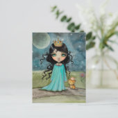 Ein Mädchen und ihre Katze Niedliche Prinzessin Fa Postkarte (Stehend Vorderseite)