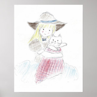 Ein Mädchen und ihre Katze Poster