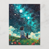 ein Mädchen und ihre Katze sitzen zusammen auf ein Postkarte (Vorderseite)