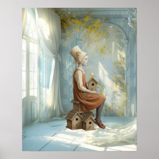 Ein Mädchen und seine Vogelhäuschen | Surrealistis Poster