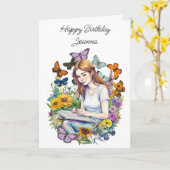 Ein Mädchen, Zeitschrift, Schmetterlinge Personali Karte (Gelbe Blume)