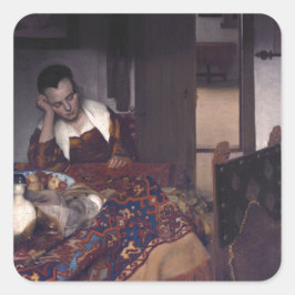 Ein Mädchenschläft von Johannes Vermeer Quadratischer Aufkleber