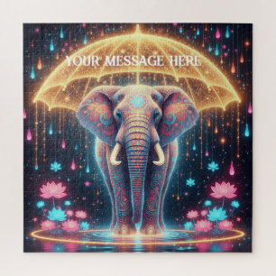 Ein magischer Fantasy-Elefant unter einem Regensch Puzzle