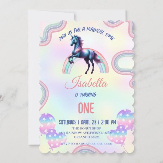 Ein magischer Regenbogen Einhorn Glückwunsch zum G Einladung (Vorderseite)