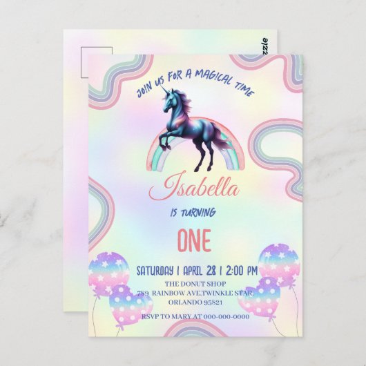 Ein magischer Regenbogen Einhorn Glückwunsch zum G Postkarte (Vorne/Hinten)