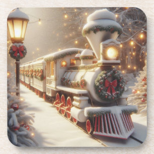 Ein magischer Winter Wonderland Weihnachtszug Getränkeuntersetzer