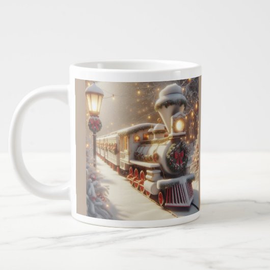Ein magischer Winter Wonderland Weihnachtszug Jumbo-Tasse (Links)