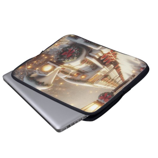Ein magischer Winter Wonderland Weihnachtszug Laptopschutzhülle (Vorne Knopf)