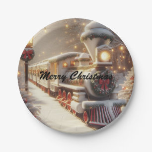 Ein magischer Winter Wonderland Weihnachtszug Pappteller