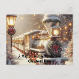 Ein magischer Winter Wonderland Weihnachtszug Postkarte