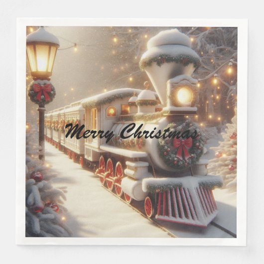 Ein magischer Winter Wonderland Weihnachtszug Serviette (Vorderseite)