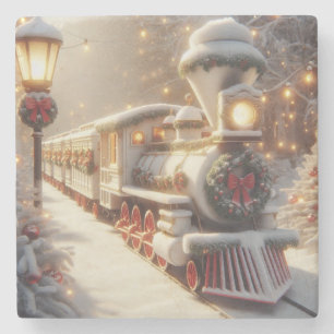 Ein magischer Winter Wonderland Weihnachtszug Steinuntersetzer