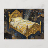 Ein magisches Bett über der Stadt Fantasy Postkarte (Vorderseite)