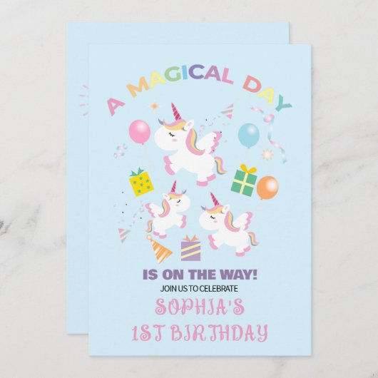 Ein magisches Einhorn zum Geburtstag Einladung (Vorne/Hinten)