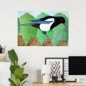 Ein Magpie steht auf einem Zaun Poster (Heimbüro)