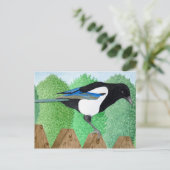 Ein Magpie steht auf einem Zaun Postkarte (Stehend Vorderseite)
