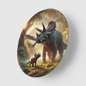Ein majestätischer, erwachsener Triceratops Runde Wanduhr (Winkel)
