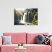 Ein majestätischer Wasserfall inmitten einer grüne Leinwanddruck (Insitu (Wohnzimmer))