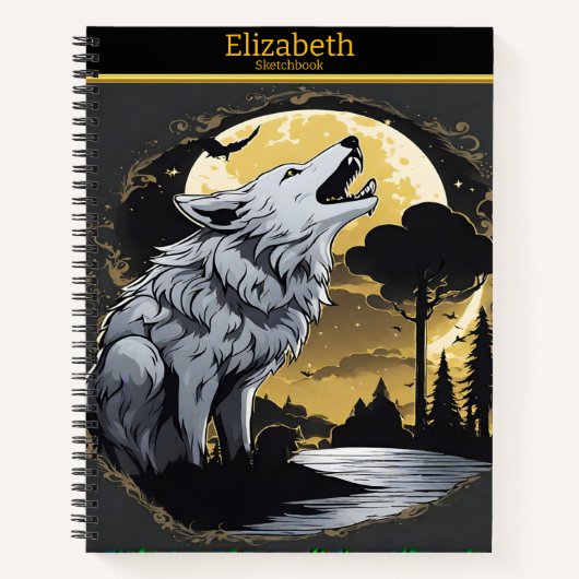 Ein majestätischer Wolf heult am glühenden Mondsch Notizblock (Vorderseite)