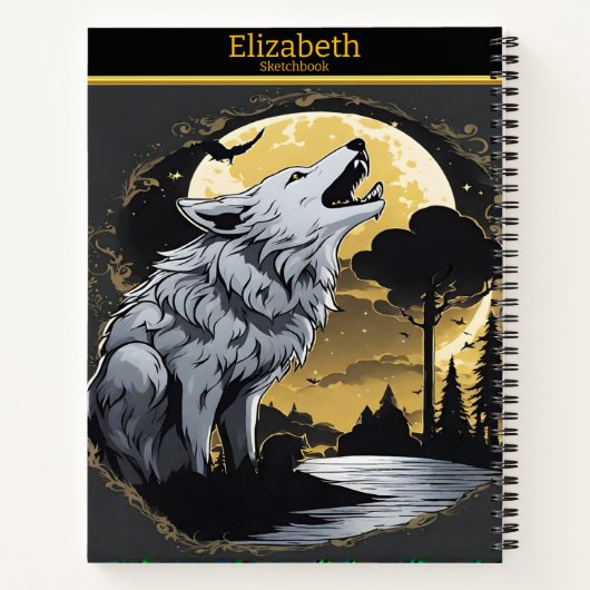 Ein majestätischer Wolf heult am glühenden Mondsch Notizblock (Rückseite)